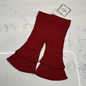 NWT KATE QUINN 3-6m brick red ruffle flare leggings, viscose from bamboo, NEW
